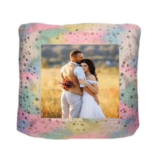 Square Shape Customized Fur Pillow Rainbow Star