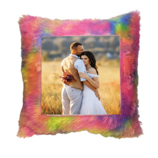 Square Shape Customized Fur Pillow Rainbow