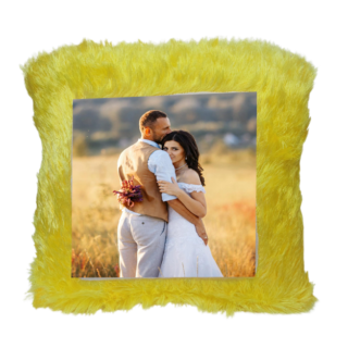 Square Shape Customized Fur Pillow Yellow