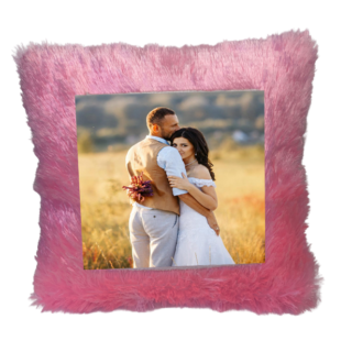 Square Shape Customized Fur Pillow Pink