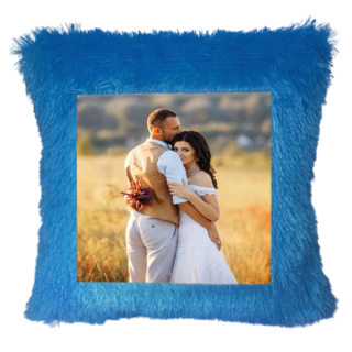 Square Shape Customized Fur Pillow Sky Blue