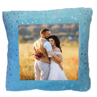 Square Shape Customized Fur Pillow Blue Star