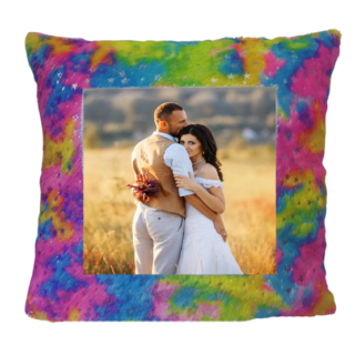 Square Shape Customized Fur Pillow Rainbow