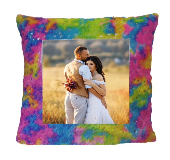 Square Shape Customized Fur Pillow Rainbow
