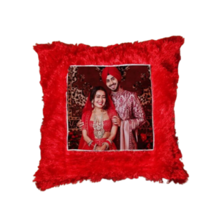 Square Shape Customized Fur Pillow Red